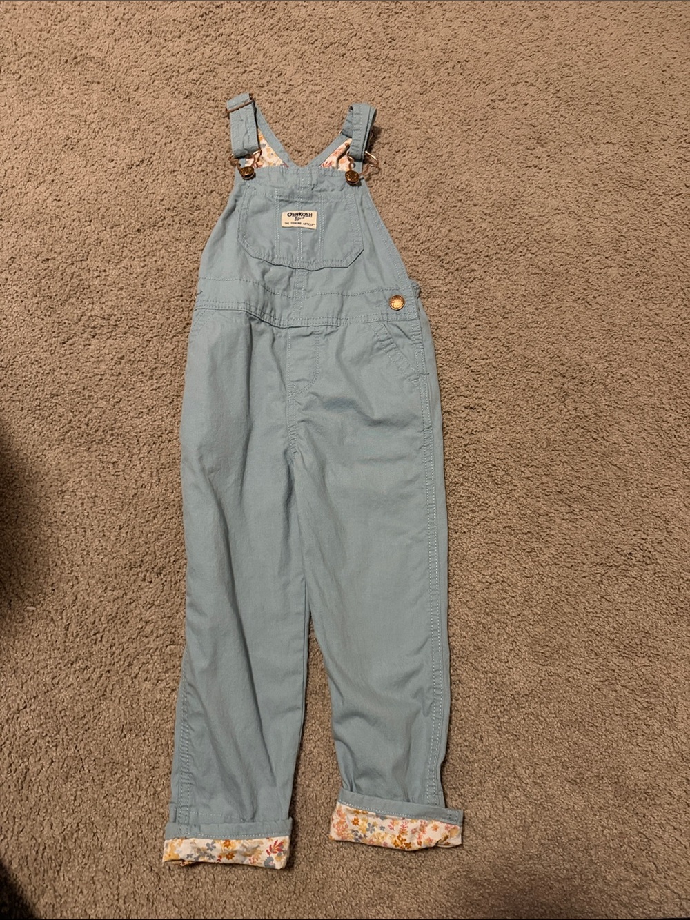 OshKosh B'gosh Light Blue Denim Overalls with Floral Cuffs